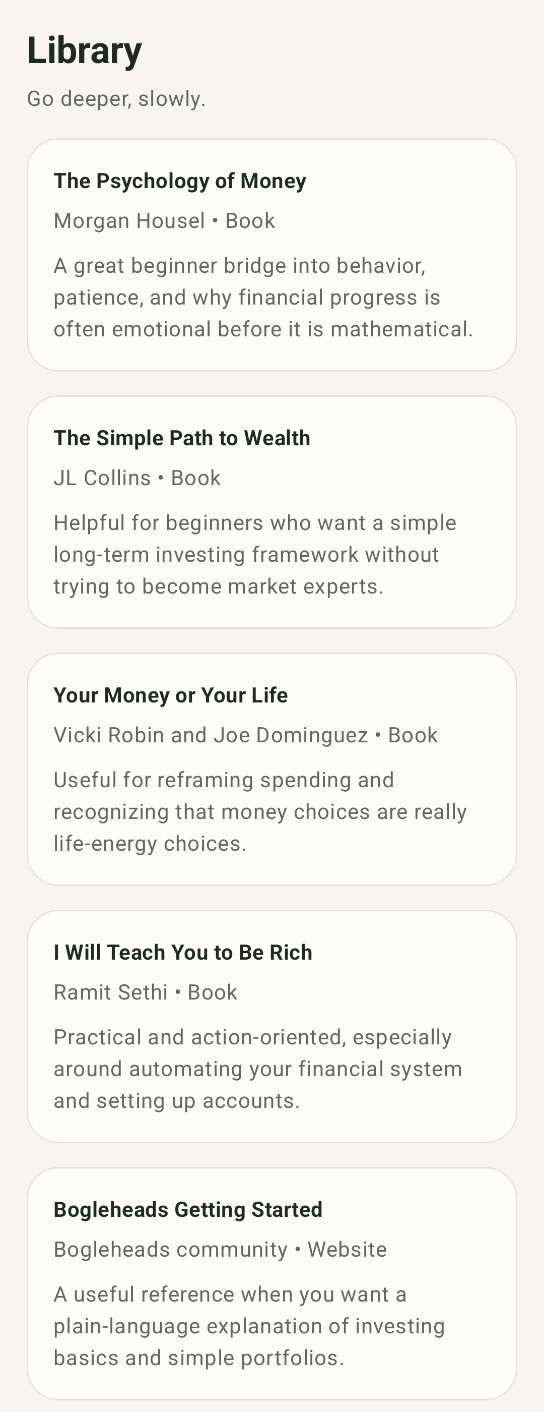 Library screen on Android