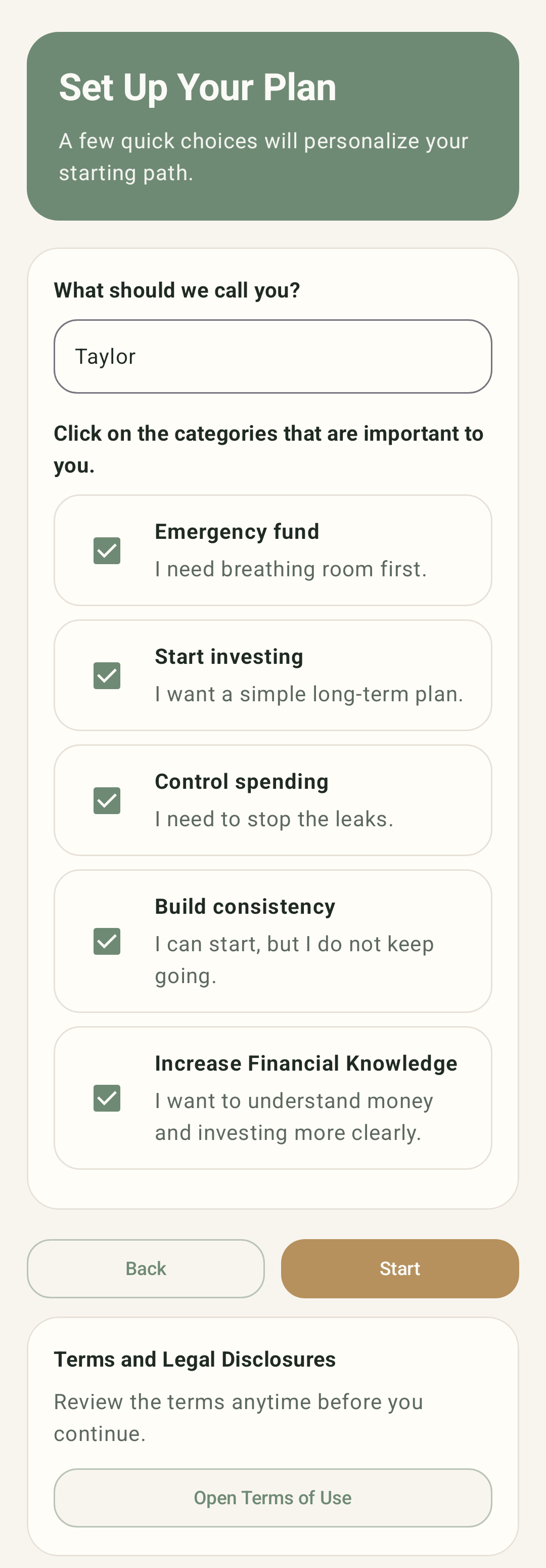 Setup screen on Android