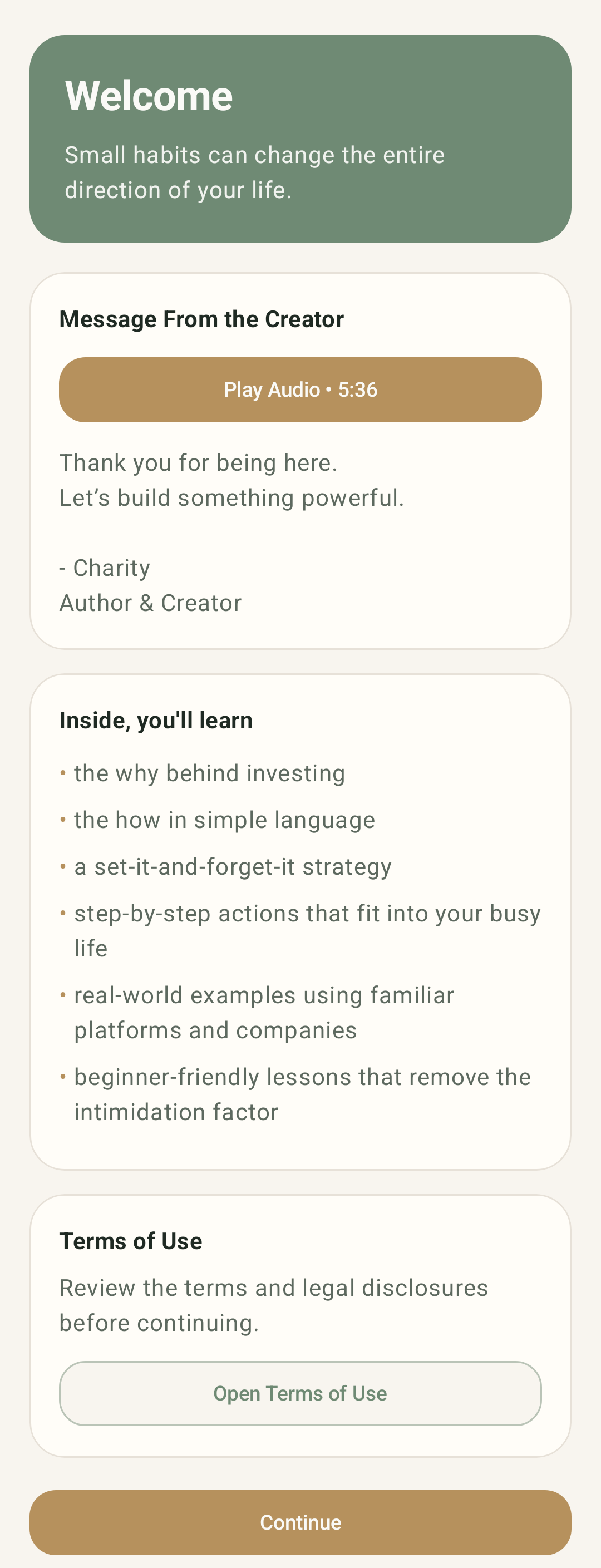 Welcome screen on Android
