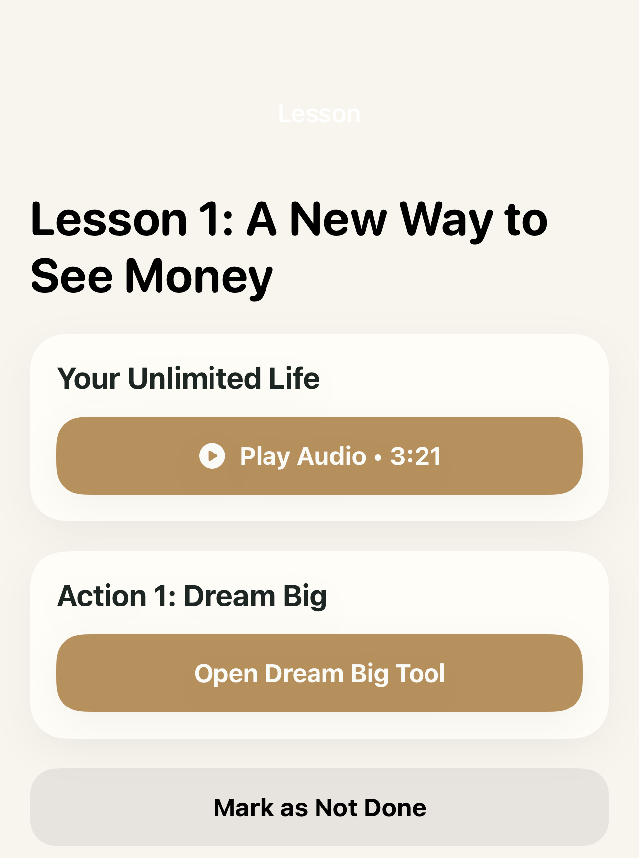 Lesson screen on iPhone