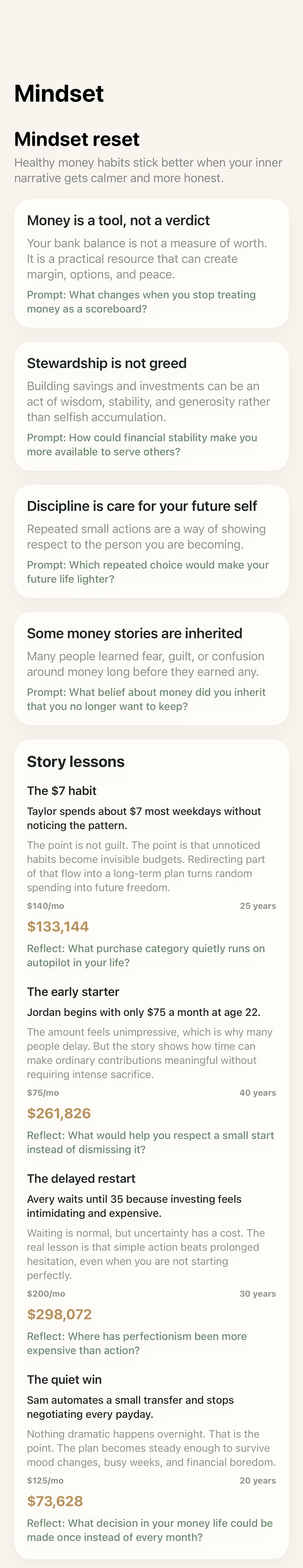 Mindset screen on iPhone