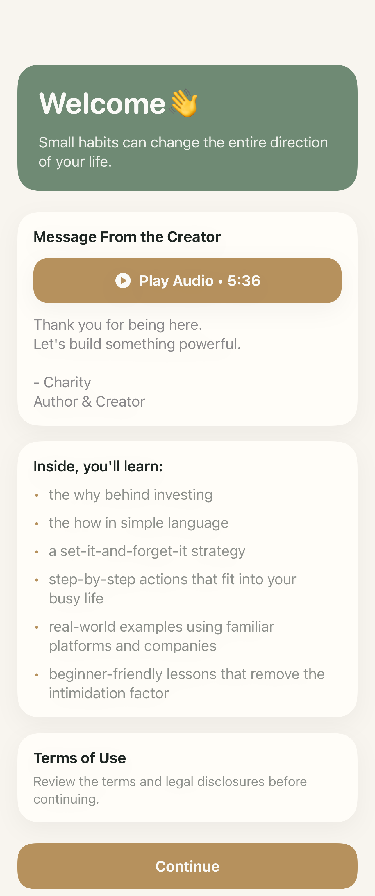 Welcome screen on iPhone